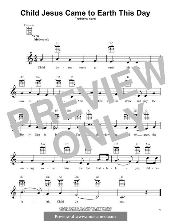 Child Jesus Came to Earth This Day by folklore sheet music on MusicaNeo
