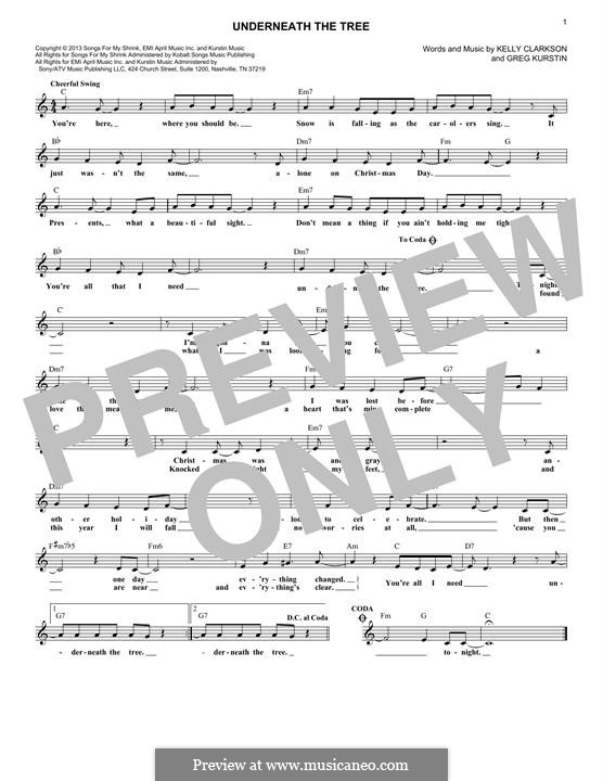 Underneath the Tree by G. Kurstin, K. Clarkson sheet music on MusicaNeo