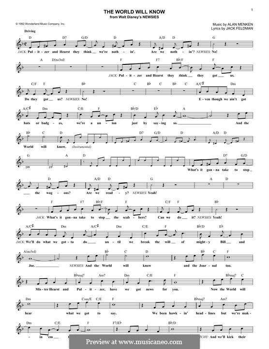 The World Will Know by A. Menken sheet music on MusicaNeo