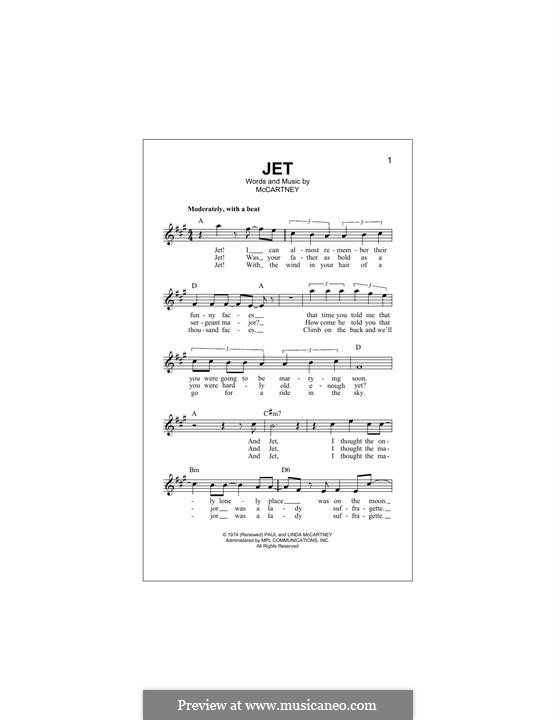 Jet (Wings) by L. McCartney, P. McCartney sheet music on MusicaNeo