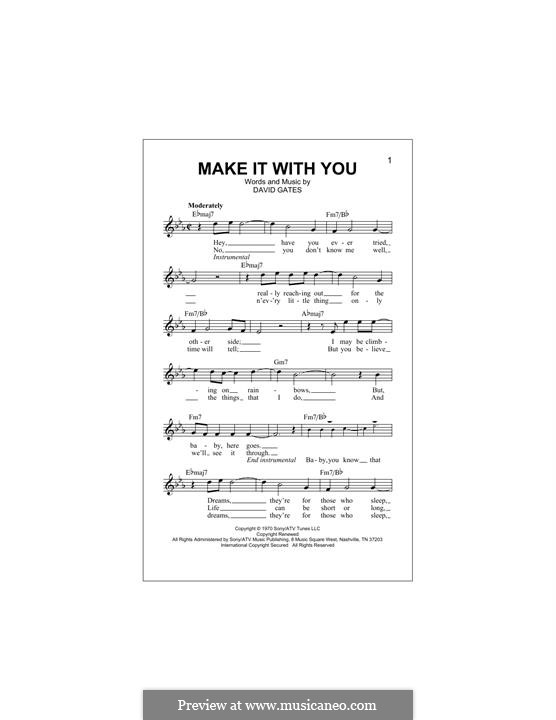 Make It with You (Bread) by D. Gates sheet music on MusicaNeo