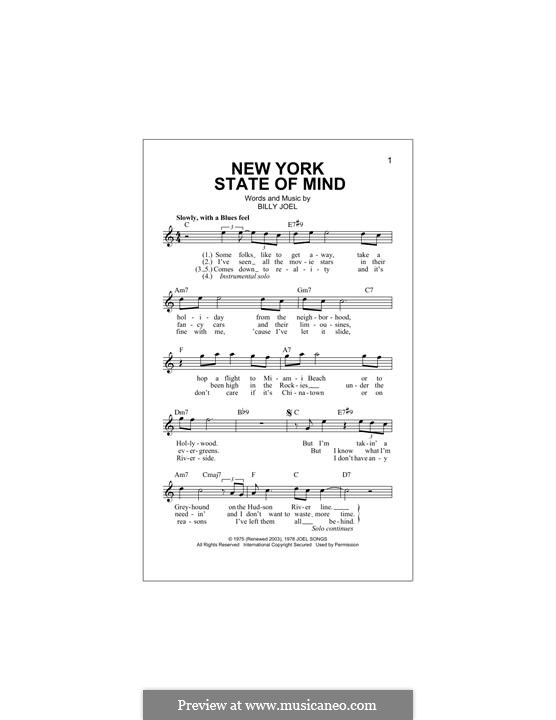 New York State of Mind by B. Joel sheet music on MusicaNeo