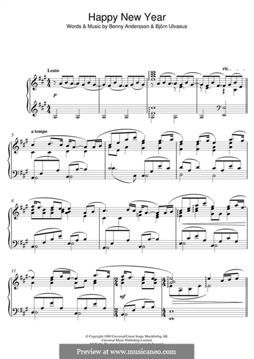 Happy New Year (ABBA) by B. Andersson, B. Ulvaeus on MusicaNeo