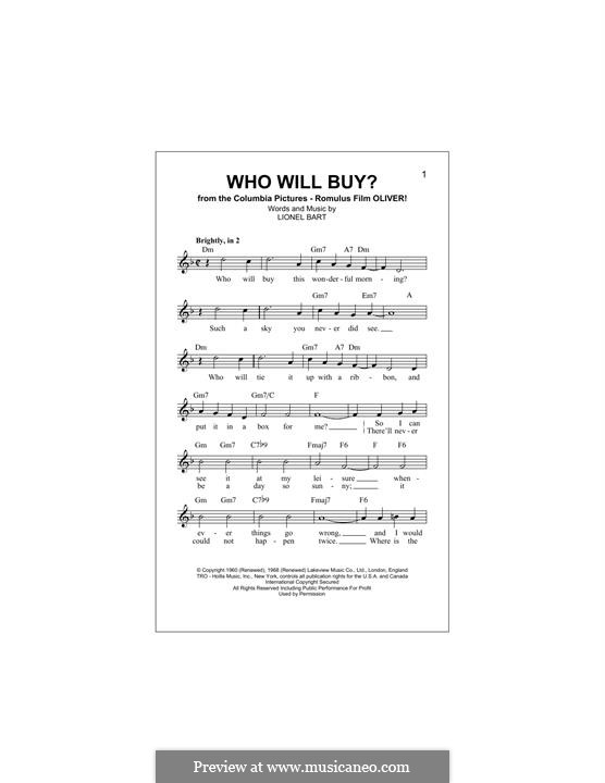 Who Will Buy (from Oliver!) by L. Bart sheet music on MusicaNeo