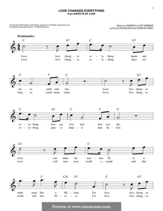 Love Changes Everything (Aspects of Love) by A.L. Webber on MusicaNeo