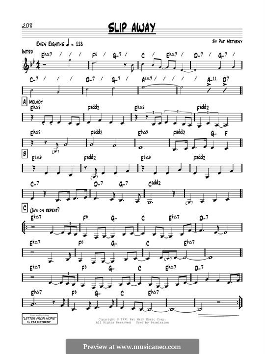 Slip Away by P. Metheny sheet music on MusicaNeo