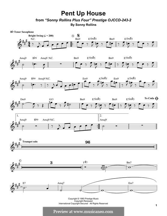 Pent Up House by S. Rollins sheet music on MusicaNeo