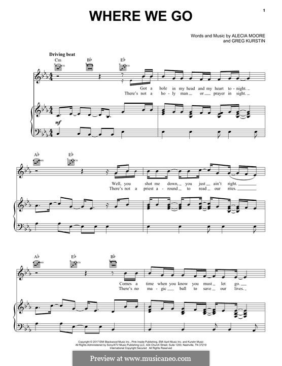 Where We Go (Pink) by A. Moore, G. Kurstin sheet music on MusicaNeo