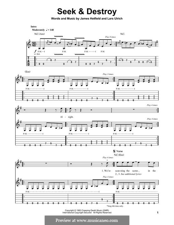 Seek and Destroy (Metallica) by J. Hetfield, L. Ulrich on MusicaNeo