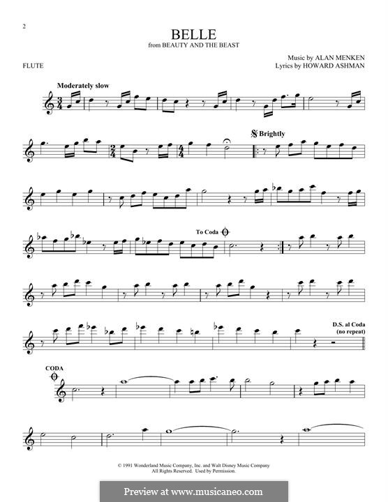 Belle (from Beauty and the Beast) by A. Menken sheet music on MusicaNeo