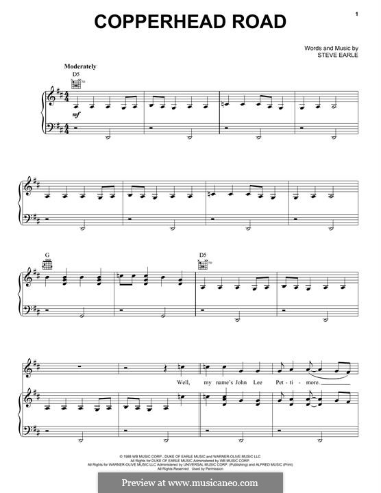 Copperhead Road by S. Earle sheet music on MusicaNeo