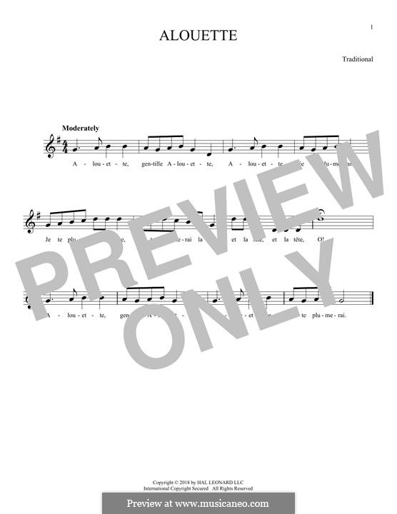 Alouette by folklore sheet music on MusicaNeo