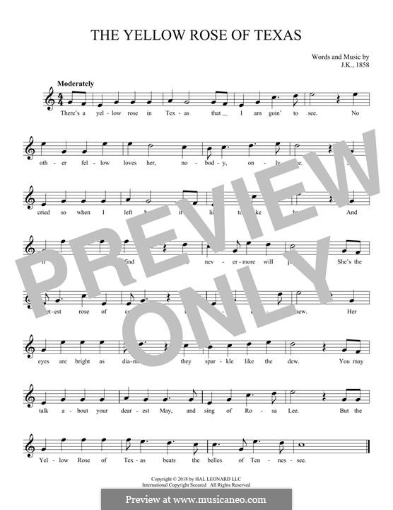 The Yellow Rose of Texas by folklore sheet music on MusicaNeo