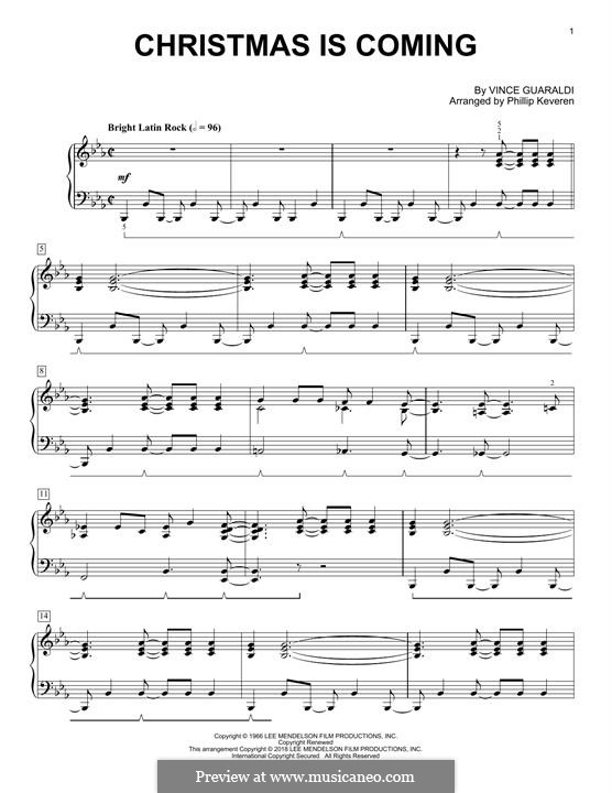Christmas Is Coming by V. Guaraldi sheet music on MusicaNeo