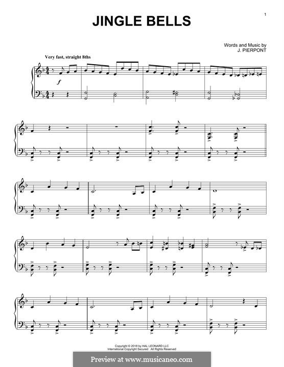Jingle Bells, for Piano by J.L. Pierpont sheet music on MusicaNeo