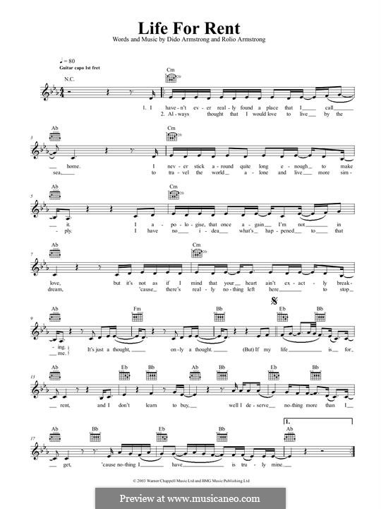 Life for Rent (Dido) by D. Armstrong, R. Armstrong on MusicaNeo