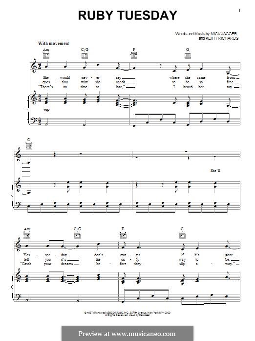 Ruby Tuesday (The Rolling Stones) by K. Richards, M. Jagger on MusicaNeo