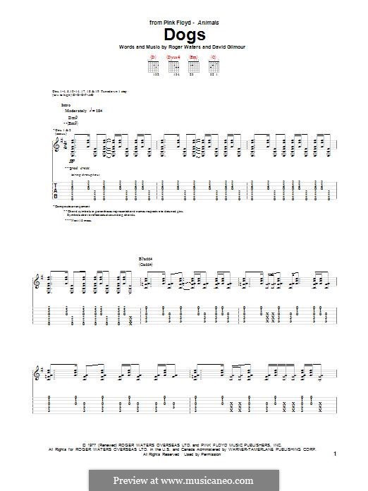 Dogs (Pink Floyd) by D. Gilmour, R. Waters sheet music on MusicaNeo