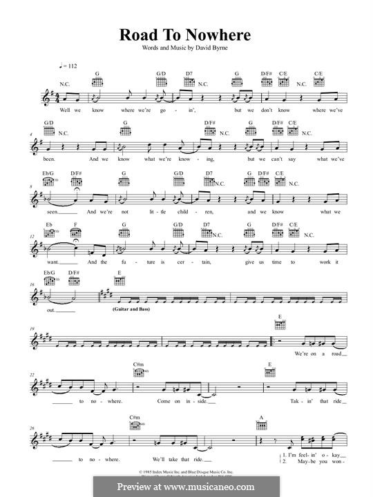 Road to Nowhere (Talking Heads) by D. Byrne sheet music on MusicaNeo