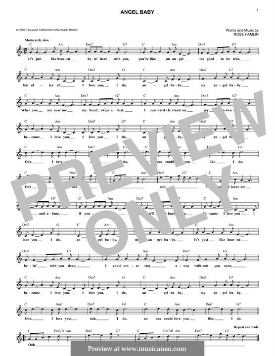 Angel Baby (Rosie & The Originals) by R. Hamlin sheet music on MusicaNeo