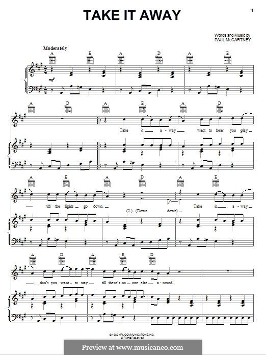 Take It Away by P. McCartney sheet music on MusicaNeo