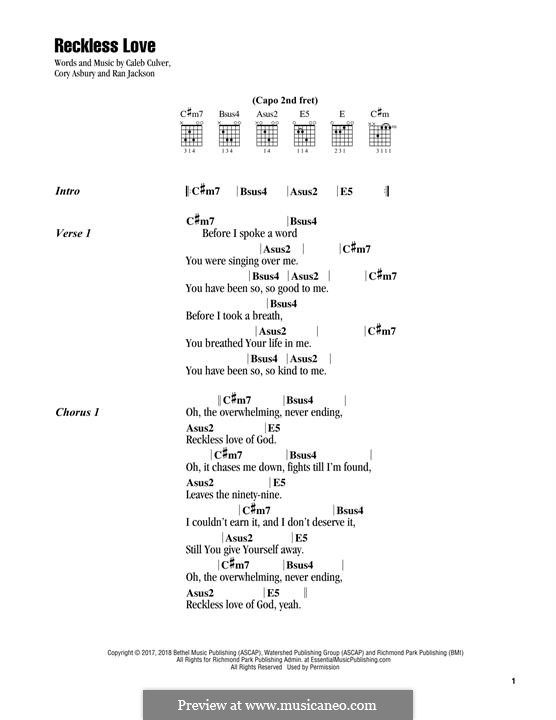 Reckless Love by C. Culver, R. Jackson, C. Asbury on MusicaNeo