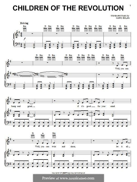 Children of the Revolution (T Rex) by M. Bolan sheet music on MusicaNeo