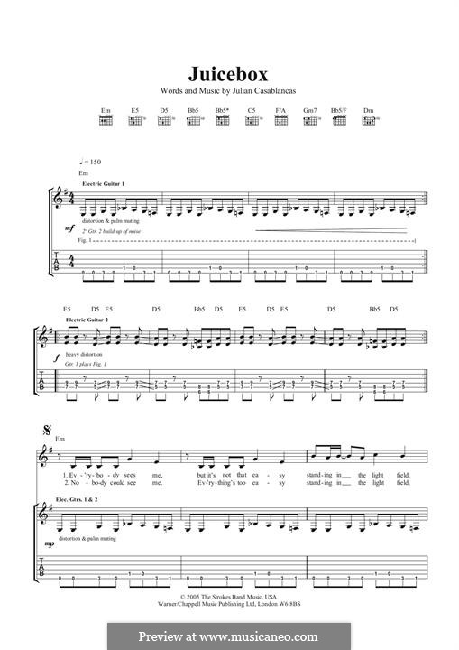 Juicebox (The Strokes) by J. Casablancas sheet music on MusicaNeo