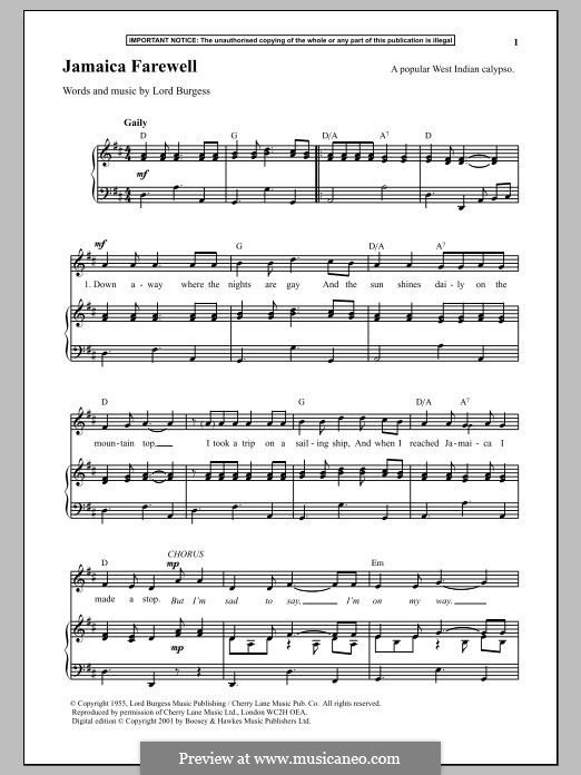 Jamaica Farewell (Harry Belafonte) by I. Burgie sheet music on MusicaNeo