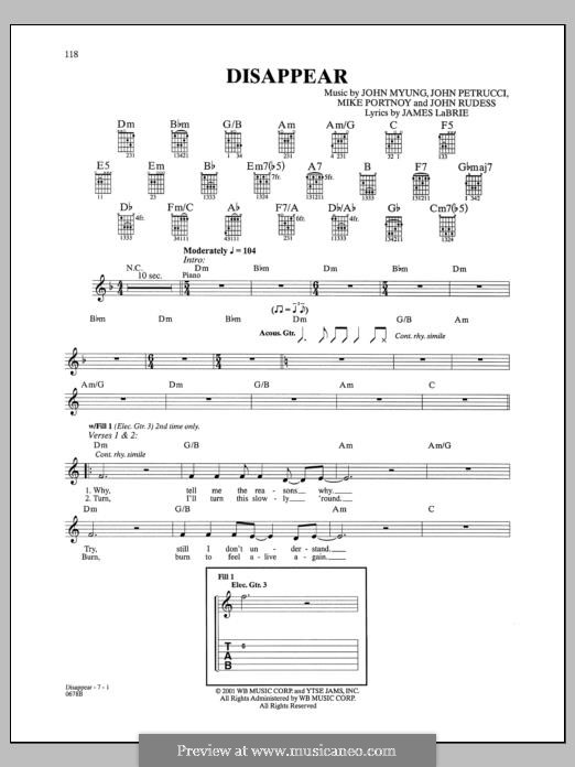 Disappear (Dream Theater) by J. Petrucci sheet music on