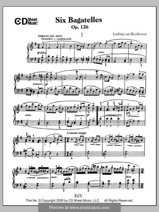 Six Bagatelles for Piano, Op.126 by L.v. Beethoven on MusicaNeo