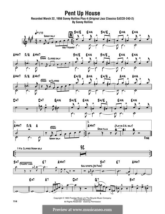 Pent Up House by S. Rollins sheet music on MusicaNeo