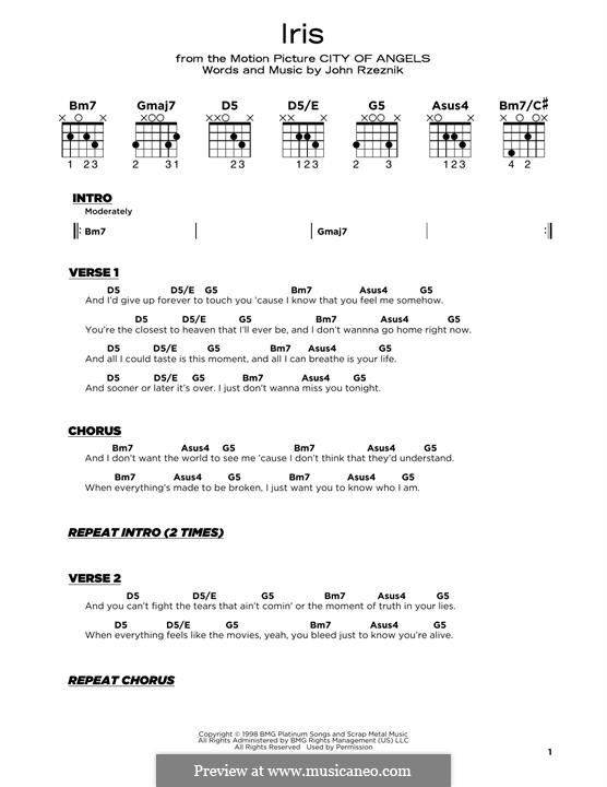 Iris (Goo Goo Dolls) by J. Rzeznik sheet music on MusicaNeo