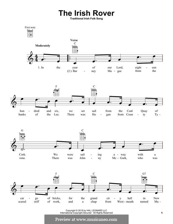 The Irish Rover by folklore sheet music on MusicaNeo