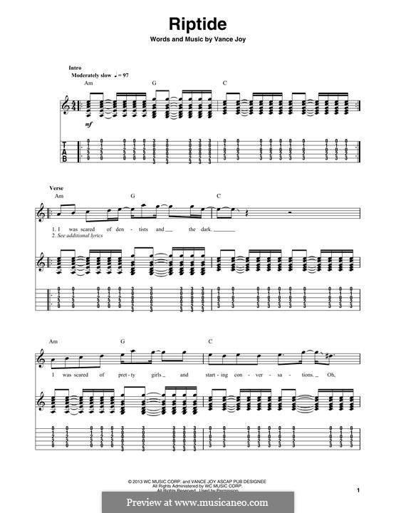 Riptide by Vance Joy sheet music on MusicaNeo