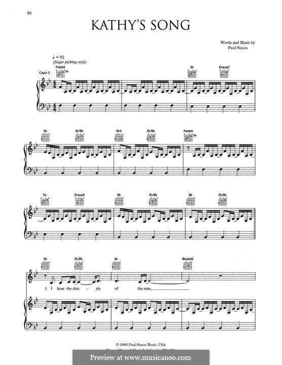 Kathy's Song (Simon & Garfunkel) by P. Simon sheet music on MusicaNeo