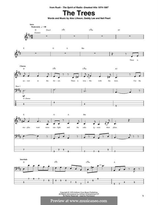 The Trees (Rush) by A. Lifeson, G. Lee sheet music on MusicaNeo