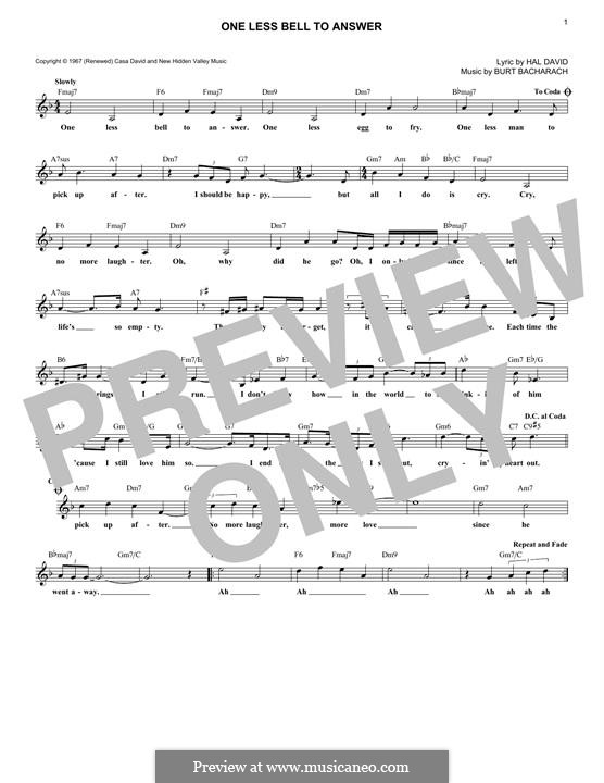 One Less Bell to Answer by B. Bacharach sheet music on MusicaNeo