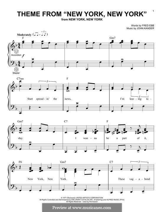 New York, New York (Frank Sinatra) by J. Kander sheet music on MusicaNeo