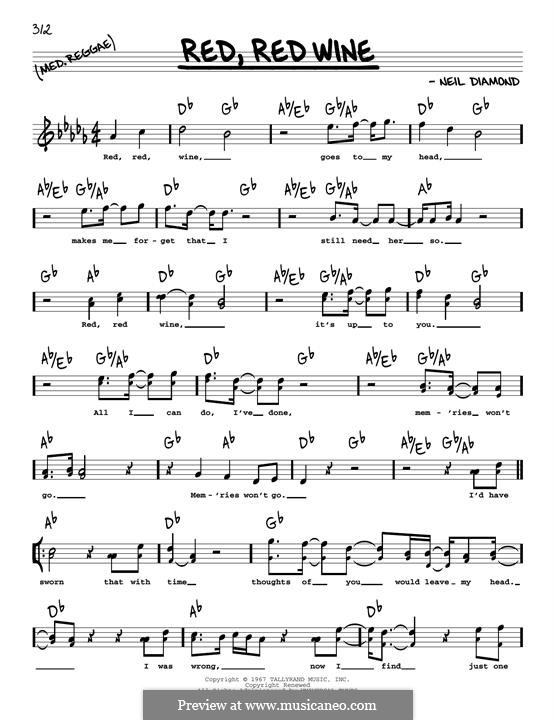 Red, Red Wine (UB40) by N. Diamond sheet music on MusicaNeo