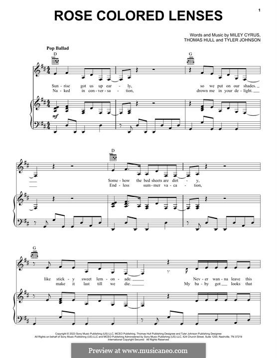 Rose Colored Lenses (Miley Cyrus) by T. Hull sheet music on MusicaNeo