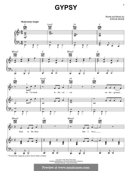Gypsy (Fleetwood Mac) by S. Nicks sheet music on MusicaNeo
