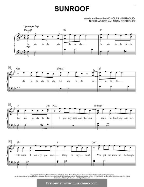 Sunroof (Nicky Youre & dazy) by N. Minutaglio sheet music on MusicaNeo