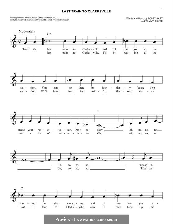 Last Train to Clarksville (The Monkees) by B. Hart, T. Boyce on MusicaNeo