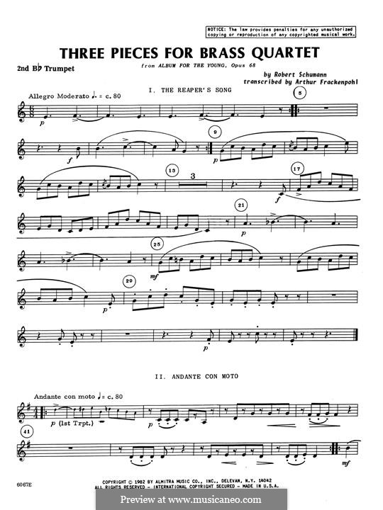 Three Pieces for Brass Quartet by R. Schumann sheet music on MusicaNeo