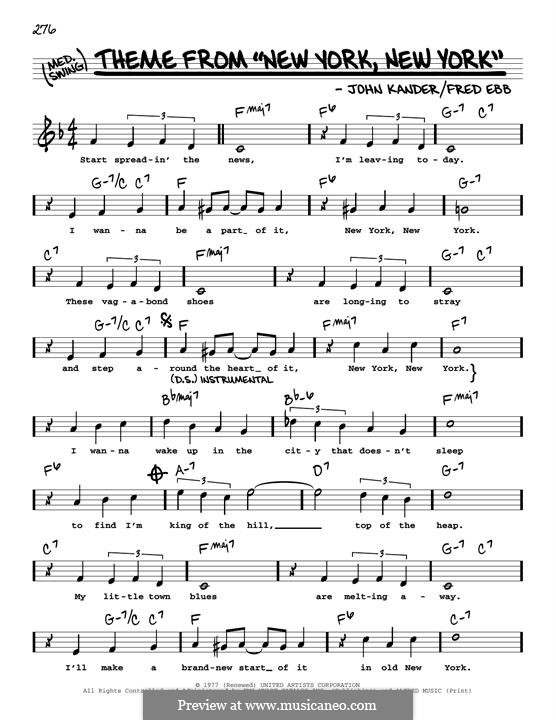 New York, New York (Frank Sinatra) by J. Kander sheet music on MusicaNeo