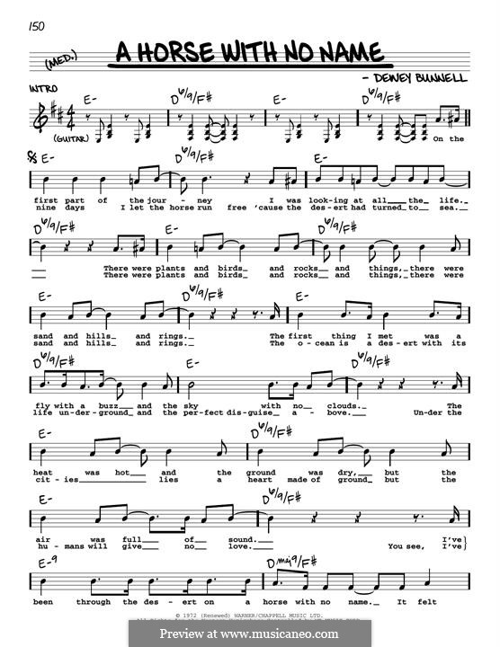 A Horse with No Name (America) by D. Bunnell sheet music on MusicaNeo