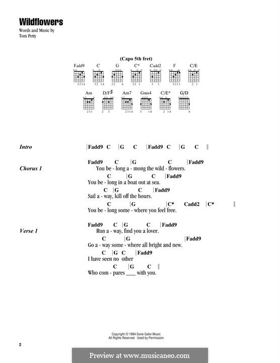 Wildflowers by T. Petty sheet music on MusicaNeo