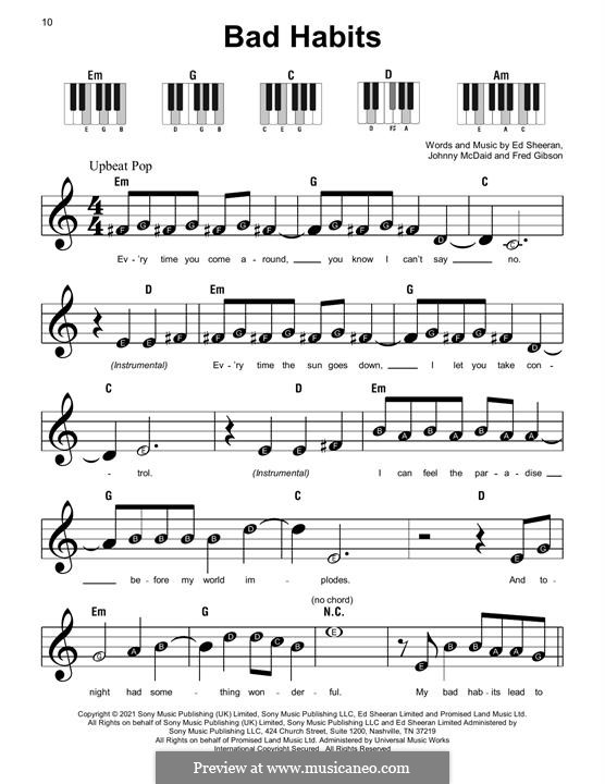 Bad Habits by E. Sheeran, J. McDaid, F. Gibson sheet music on MusicaNeo