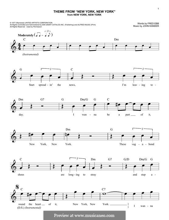 New York, New York (Frank Sinatra) by J. Kander sheet music on MusicaNeo